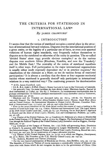James Crawford, The Criteria for Statehood in International Law