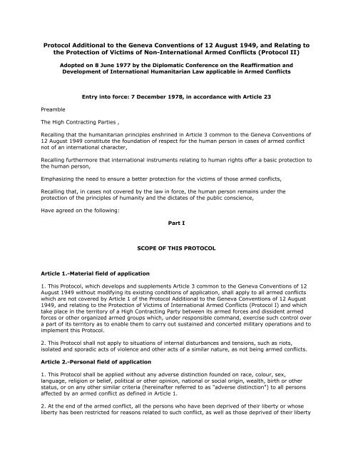 Protocol Additional to the Geneva Conventions of 12 August 1949 ...