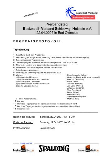 Verbandstag Basketball - Basketballverband Schleswig-Holstein e.v.