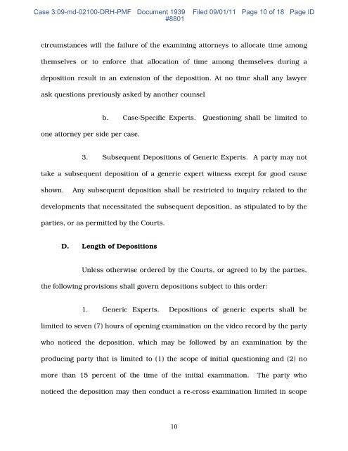 Order No. 38 - Regarding Expert Deposition Protocol - Southern ...