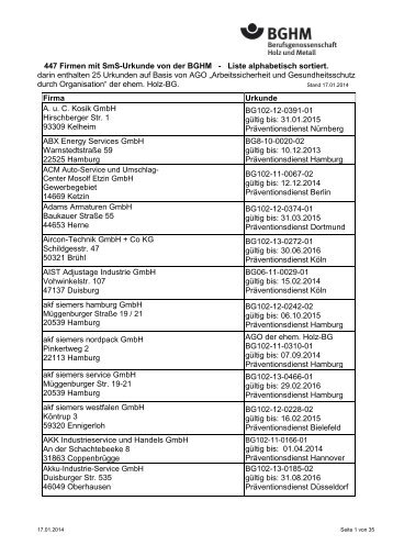 Liste der Betriebe mit Gütesiegel (PDF) - Berufsgenossenschaft Holz ...