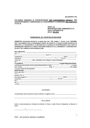Domanda di Partecipazione - Infrastrutture Lombarde