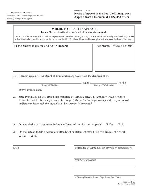 2019-2023 Form EOIR-29 Fill Online, Printable, Fillable,, 46% OFF
