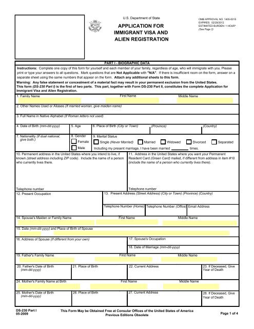 APPLICATION FOR IMMIGRANT VISA AND ALIEN REGISTRATION