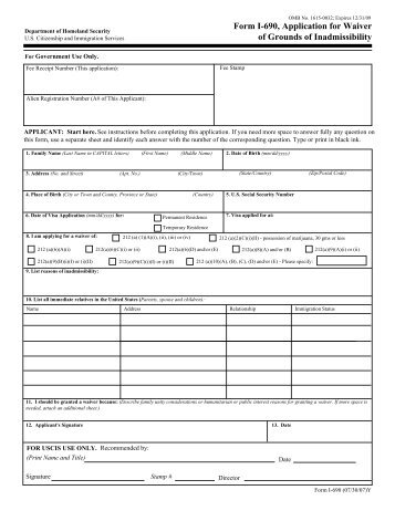 Form I-690, Application for Waiver of Grounds of ... - ILW.com