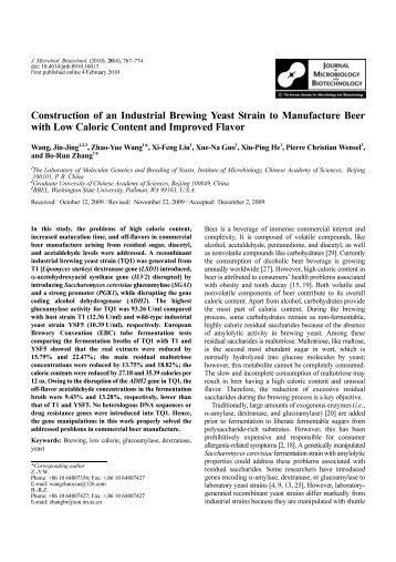 Construction of an Industrial Brewing Yeast Strain to Manufacture ...