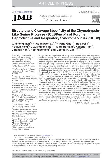 Structure and Cleavage Specificity of the Chymotrypsin-Like Serine ...