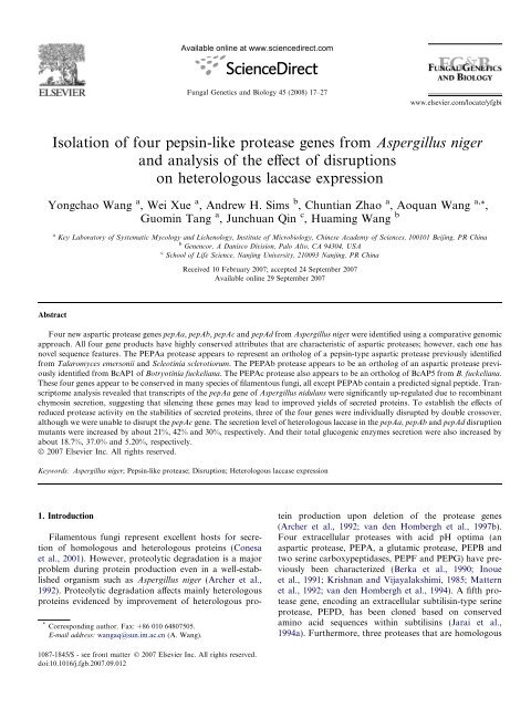 Isolation of four pepsin-like protease genes from Aspergillus niger ...