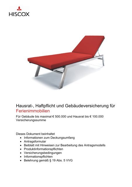 Hausrat-, Haftpflicht und Gebäudeversicherung für ... - Hiscox