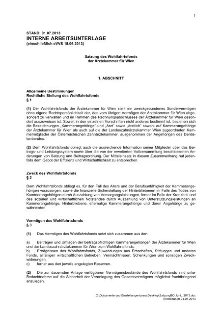 Satzung und Beitragsordnung Juni 2013