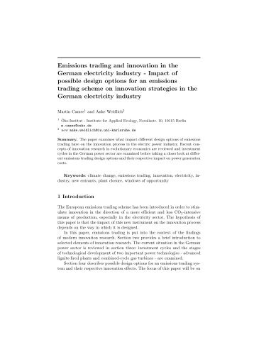 Emissions trading and innovation in the German electricity industry ...