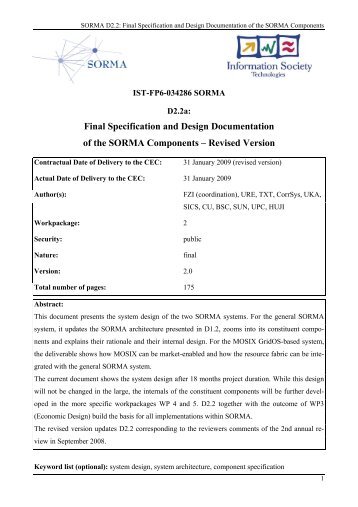 Final Specification and Design Documentation of the SORMA ...