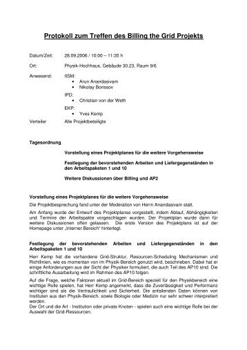 Protokoll zum Treffen des Billing the Grid Projekts - IISM