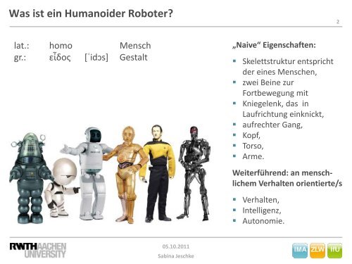 III. Humanoide Roboter - IMA,ZLW & IfU - RWTH Aachen University