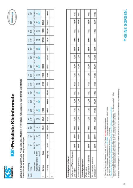 Technisches Datenblatt Preisliste 2013 Preisliste 2014