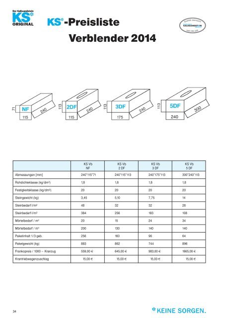 Technisches Datenblatt Preisliste 2013 Preisliste 2014