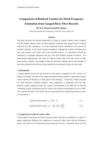 Comparison of Reduced Variates for Flood Frequency Estimation ...