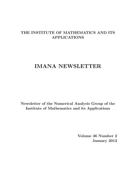 IMANA NEWSLETTER - Institute of Mathematics and its Applications