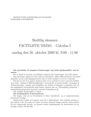 MM501 Calculus I (med facit), oktober 2009 - Institut for Matematik ...