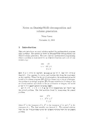 Notes on Dantzig-Wolfe decomposition and column generation