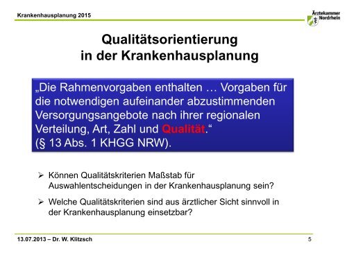 Der neue Krankenhausplan - Ärztekammer Nordrhein