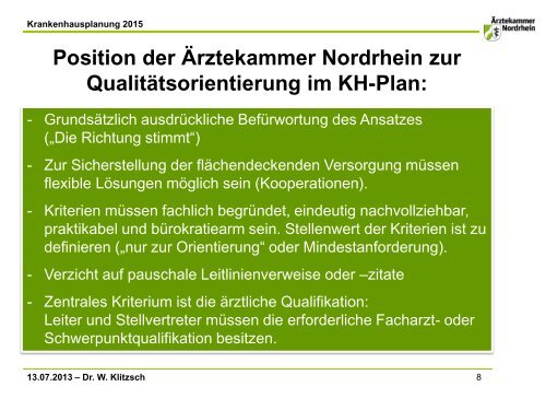 Der neue Krankenhausplan - Ärztekammer Nordrhein