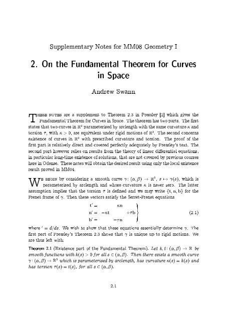2. On the Fundamental Theorem for Curves in Space