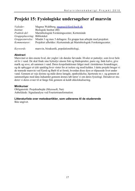 PROJEKTKATALOG 20100125.pdf - Institut for Matematik og ...