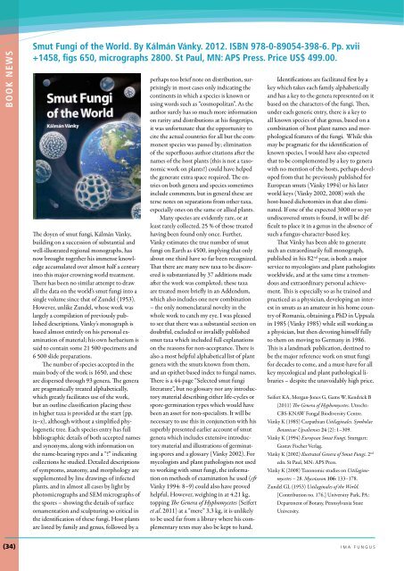 BOOK NEWS Smut Fungi of the World. By KÃ¡lmÃ¡n ... - IMA Fungus