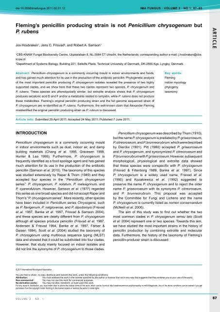 Fleming's penicillin producing strain is not Penicillium - IMA Fungus