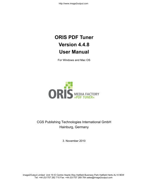 ORIS PDF Tuner Version 4.4.8 User Manual - image2output - Support