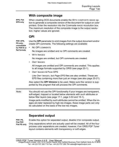 ORIS PDF Tuner Version 4.4.8 User Manual - image2output - Support