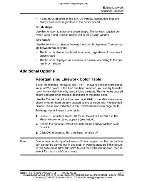 ORIS PDF Tuner Version 4.4.8 User Manual - image2output - Support