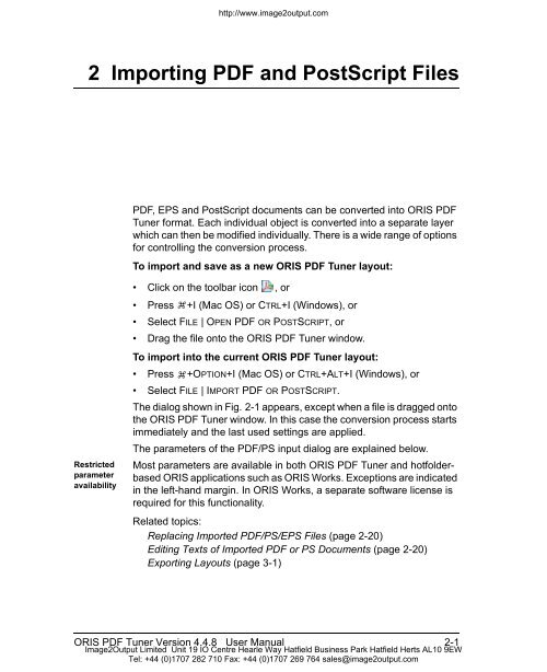 ORIS PDF Tuner Version 4.4.8 User Manual - image2output - Support