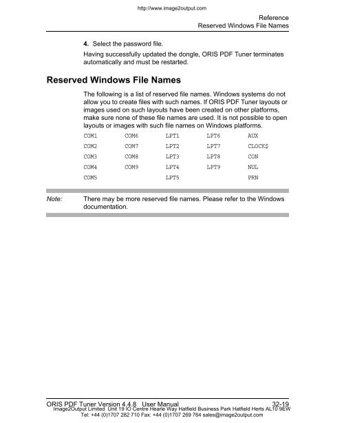 ORIS PDF Tuner Version 4.4.8 User Manual - image2output - Support