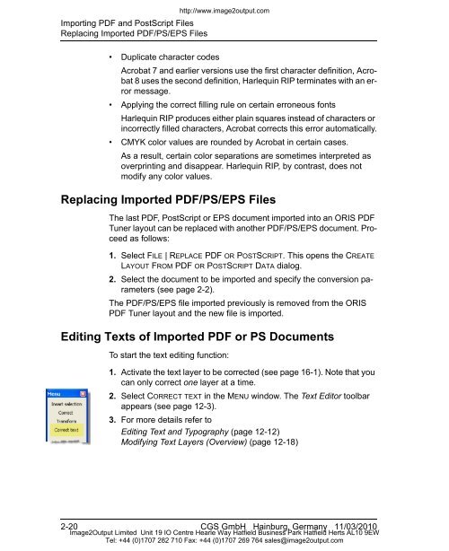 ORIS PDF Tuner Version 4.4.8 User Manual - image2output - Support