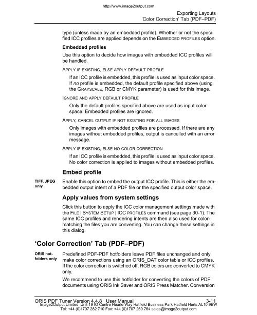 ORIS PDF Tuner Version 4.4.8 User Manual - image2output - Support