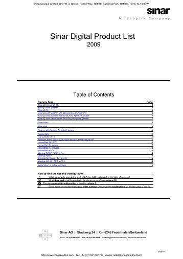 Sinar Digital Product List 2009 - image2output - Support