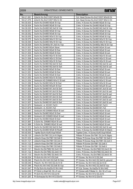 Sinar Spare Parts List 2009 - image2output - Support