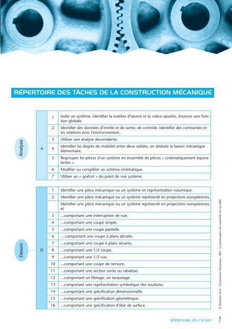 répertoire des tâches de la construction mécanique - Hachette