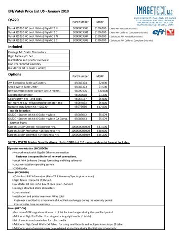 EFI/Vutek Price List US