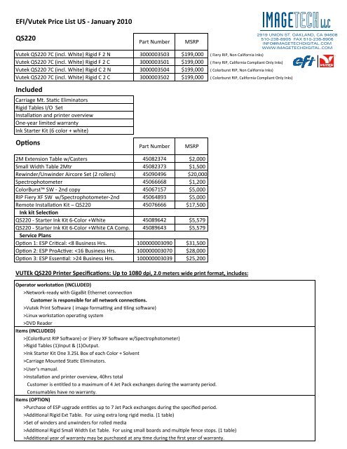 EFI/Vutek Price List US