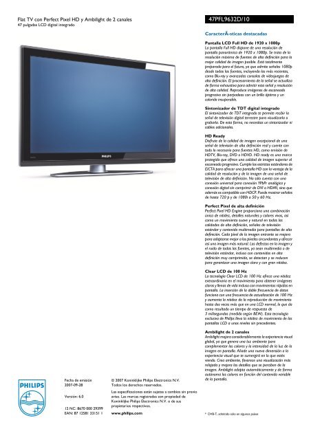 47PFL9632D/10 Philips Flat TV con Perfect Pixel HD y ... - imaginArt