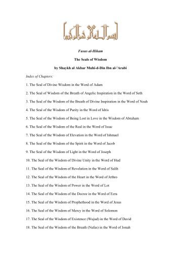 Fusus al-Hikam The Seals of Wisdom by Shaykh al ... - ImagoMundi