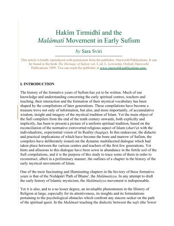 HakÄ«m TirmidhÄ« and the MalÄmatÄ« Movement in Early ... - ImagoMundi