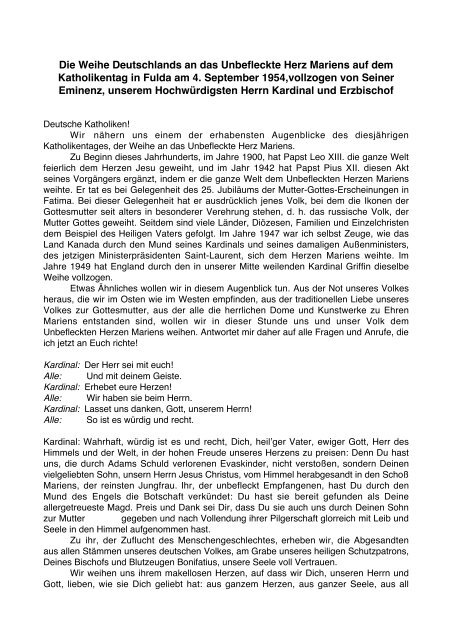 Die Weihe Deutschlands An Das Unbefleckte Herz Mariens Auf Dem