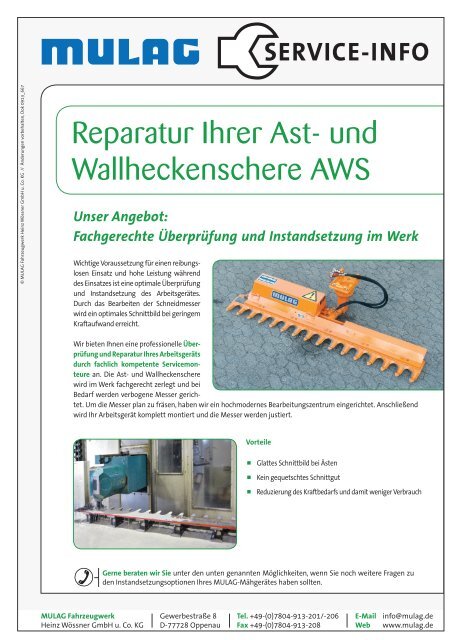 Reparatur Ihrer Ast- und Wallheckenschere AWS - Mulag