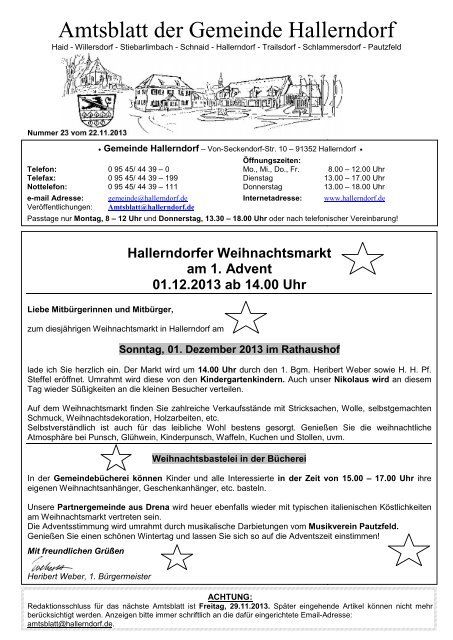 Gemeindeblatt vom 22.11.2013 downloaden - Gemeinde Hallerndorf