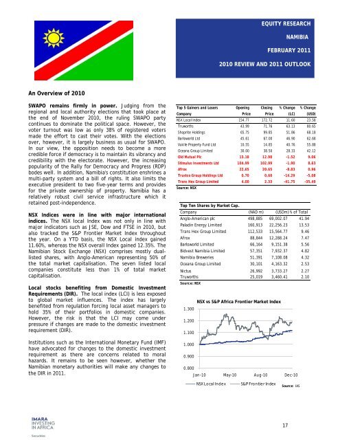 Sub-Saharan Africa Stock Markets 2010 Review & 2011 ... - Imara