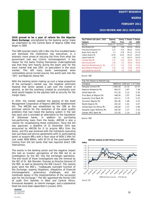 Sub-Saharan Africa Stock Markets 2010 Review & 2011 ... - Imara